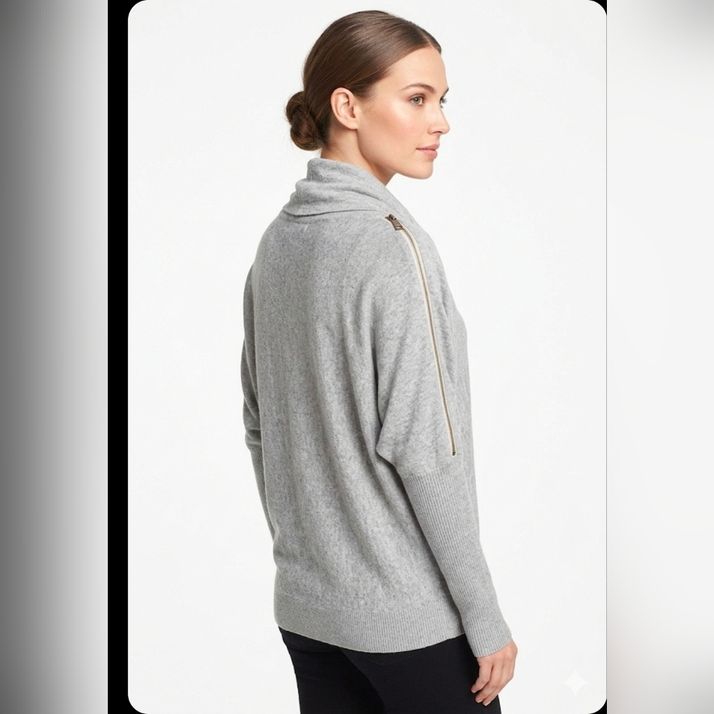 Michael Kors Cowl Neck Zipper Sides Gray Pullover Knit Sweater Women's Size XL